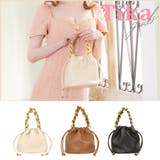 アイボリー | ゴールドチェーンハンドル2WAY巾着ミニバッグ ハンドバッグ ショルダーバッグ | Tika