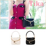 ブラック | スクエアプリーツ×ゴールドチェーン2WAYミニバッグ ハンドバッグ | Tika