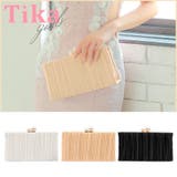 ベージュ | チェーンショルダー付き大小パール×プリーツがま口2WAYミニバッグ | Tika