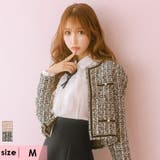 ブラック | パールフェイクボタン×ツイード風ノーカラーボレロジャケット 袖あり 長袖 | Tika