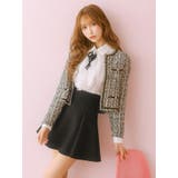 パールフェイクボタン×ツイード風ノーカラーボレロジャケット 袖あり 長袖 | Tika | 詳細画像1