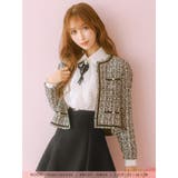 パールフェイクボタン×ツイード風ノーカラーボレロジャケット 袖あり 長袖 | Tika | 詳細画像2