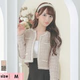 ピンク | パールフェイクボタン×ツイード風ノーカラーボレロジャケット 袖あり 長袖 | Tika