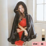 ブラック | フード付きフェイクファー大判ケープショール 羽織物 アウター | Tika