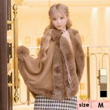 ブラウン | フード付きフェイクファー大判ケープショール 羽織物 アウター | Tika