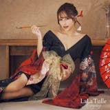 ブラック×レッド | 華やかフラワープリントバックシャン花魁コスチューム ハロウィンコスプレ セクシー | Tika