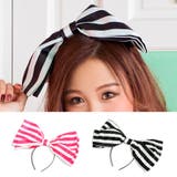 ブラック×ホワイト | ボーダーデザインビッグリボンカチューシャ ハロウィンコスプレ コスプレ小物 | Tika