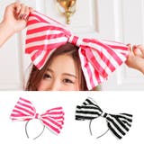 チェリーピンク×ホワイト | ボーダーデザインビッグリボンカチューシャ ハロウィンコスプレ コスプレ小物 | Tika