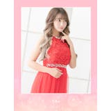 シフォン×レースアメリカンスリーブロングドレス ハイネック ウエストマーク | Tika | 詳細画像6