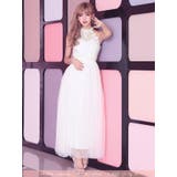 シフォン×レースアメリカンスリーブロングドレス ハイネック ウエストマーク | Tika | 詳細画像4