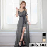 チャコールグレー | インナータイトミニ丈レイヤードシフォンロングドレス キャバドレス キャバ | Tika