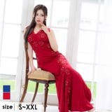 ワインレッド | 立体フラワーレース×Vネックマーメイドラインタイトロングドレス セクシードレス … | Tika
