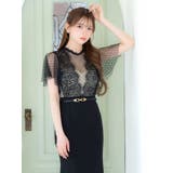 ドットシアーフレアスリーブハイウエストマークタイトロングドレス セクシードレス … | Tika | 詳細画像1 