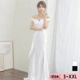 ホワイト | オフショルサイドフリルロングドレス スリット マーメイドドレス | Tika