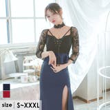 ブラック×ネイビー | レースアップ×コードハイウエストペプラムスリットタイトロングドレス | Tika