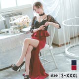 ブラック×ワインレッド | レースアップ×コードハイウエストペプラムスリットタイトロングドレス | Tika