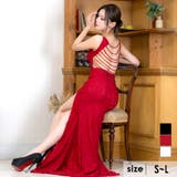 ワインレッド | オープンバックチェーン総レースタイトロングドレス セクシードレス 袖なし | Tika