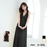 ブラック | Tika ウエストパールボタンホルターネックシフォンロングドレス セクシードレス | Tika