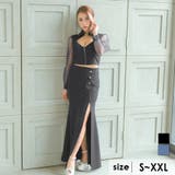 ブラック | シアースリーブ×スリットセットアップタイトロングドレス セクシードレス 袖あり | Tika