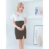 クロスネック×ハーフジッパーバイカラーミニドレス ガーリードレス タイトドレス | Tika | 詳細画像8 