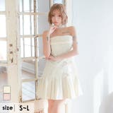 オフホワイト | パールストラップ×フロントリボンプリーツツイードミニドレス ガーリードレス 袖なし | Tika