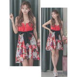 ボタニカルフラワー×ハフジップウエストリボンAラインミニドレス キャバドレス | Tika | 詳細画像2 