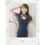 クロスネックフラワー総レースサイドカットタイトミニドレス セクシードレス 袖あり | Tika | 詳細画像1