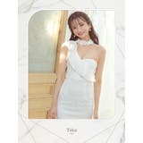 フリルワンショルダーフラワーネック総レースタイトミニドレス セクシードレス 袖なし | Tika | 詳細画像1