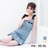 ブルー | リボンショルダー×パイピングデザインボックスプリーツフレアミニドレス ガーリード… | Tika