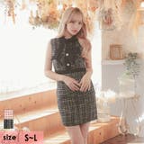 ブラック | ハイウエストマーク×ネックリボンチェックツイードミニドレス タイトドレス | Tika