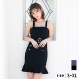 ブラック | ウエストベルト付きダブルボタン裾フリルタイトミニドレス ガーリードレス 袖なし | Tika