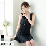 ブラック | Tika ビジューボタンリボンショルダープリーツフレアミニドレス ガーリードレス | Tika