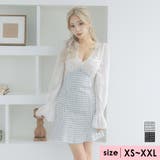 ホワイト | ツイードレースドッキングワンピースミニドレス ガーリードレス セクシー | Tika