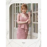 ネックリボンペプラム刺繍レースミディアムドレス セクシードレス キャバドレス | Tika | 詳細画像1 