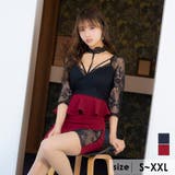 ブラック×ワインレッド | デコルテコードレーシーアシンメトリーペプラムミニドレス セクシードレス | Tika