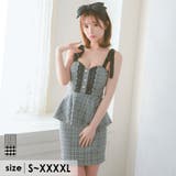 チェックA | リボンショルダーレースリボンチェック柄ペプラムミニドレス ガーリードレス 袖なし | Tika