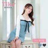 ホワイト×ブルー | Tika 襟付きリボンモチーフツイードマーメイドミニドレス 韓国ドレス | Tika