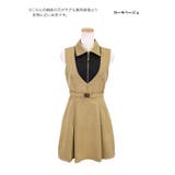 カーキベージュ | Tika フロントジップレイヤード風フレアミニドレス セクシードレス | Tika