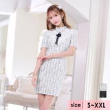 ホワイト | ツイードチェックケミカルレース×リボンブローチミニドレス ガーリードレス 袖あり | Tika