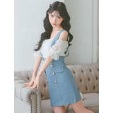 オフショル×サロペット風ダブルボタンタイトミニドレス 韓国ドレス ガーリードレス | Tika | 詳細画像3