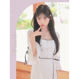 モノトーンシアーベルスリーブパイピングタイトミディアムドレス 韓国ドレス | Tika | 詳細画像1