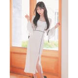 モノトーンシアーベルスリーブパイピングタイトミディアムドレス 韓国ドレス | Tika | 詳細画像3