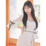 モノトーンシアーベルスリーブパイピングタイトミディアムドレス 韓国ドレス | Tika | 詳細画像4