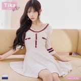 アイボリー | ラウンドフリルネックAラインミニドレス 韓国ドレス ガーリードレス | Tika