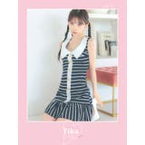 マリン風ボーダー×ストライプマーメイドフレアミニドレス 韓国ドレス 韓国ワンピース | Tika | 詳細画像2 