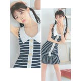 マリン風ボーダー×ストライプマーメイドフレアミニドレス 韓国ドレス 韓国ワンピース | Tika | 詳細画像3 