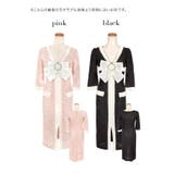 ビジューリボンブローチ付き袖ありVネック配色フロントスリット膝丈ドレス | Tika | 詳細画像6