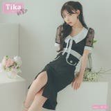 テーラード×リボンハイウエストマークスリットミディアムドレス 韓国ワンピース | Tika | 詳細画像1