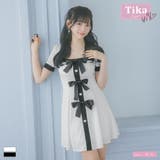 ホワイト | ビッグリボンモノトーンスクエアネックAラインワンピース 韓国ドレス | Tika