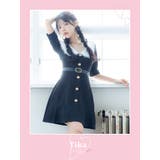 ベルト付きフリルレース襟デザインワッフルワンピースミニドレス 韓国ドレス | Tika | 詳細画像1